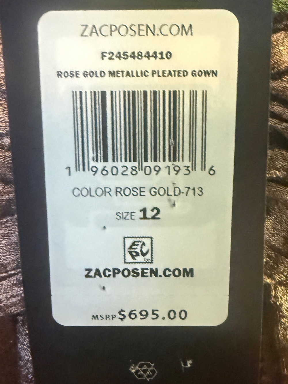 Zac Posen Metallic Rose Gold Pleated Maxi Gown - Picture 4 of 4